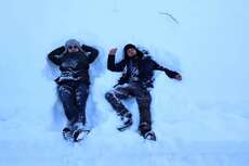 Georgians lying in the snow right after leaving the hostel, so that their clothes could get wet immediately ;P