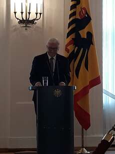 Frank-Walter Steinmeier, the German Bundespräsident, making a speech at the award ceremony
