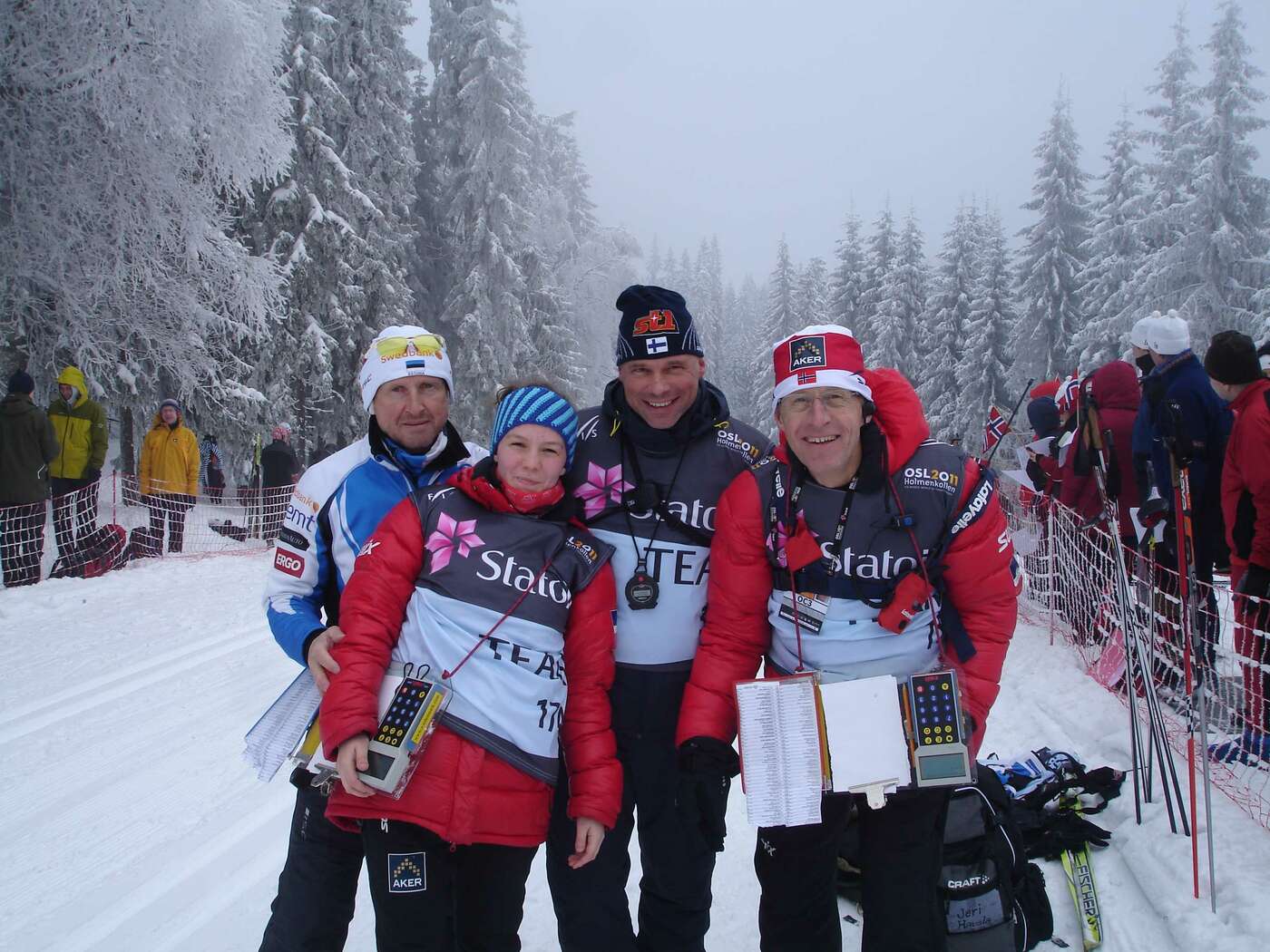 der estnische Trainer Matti, ich, Jari und Per