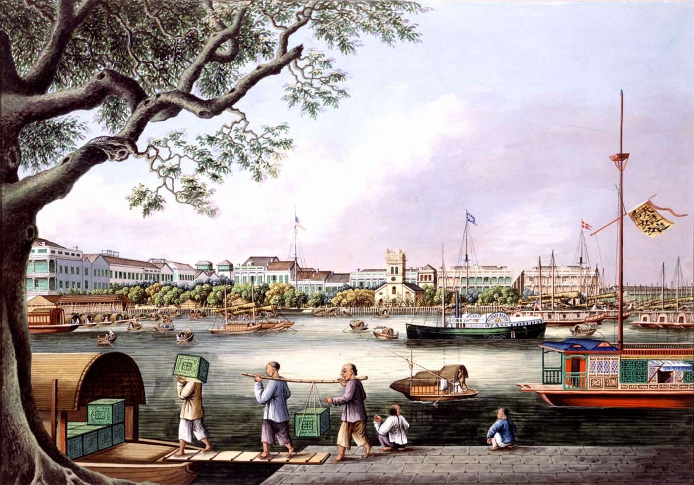 "Loading Tea at Canton" by Tinqua (active 1830s–1870s) - http://ocw.mit.edu/ans7870/21f/21f.027/rise_fall_canton_04/gallery_places/pages/cwC_1852c_E83553_Tea.htm. Licensed under Public Domain via Wikimedia Commons - https://commons.wikimedia.org/wiki/File