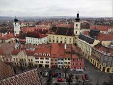 Blick auf Sibiu von der Spitze des Kirchturms