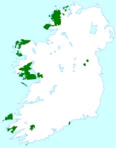 Heutige Verbreitung des Irischen als Erstsprache 