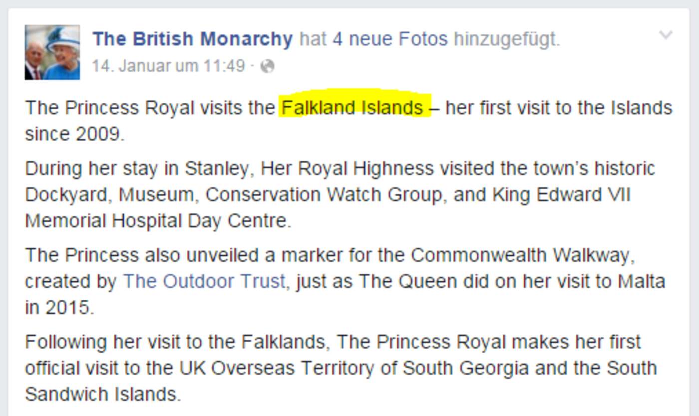Screenshot (Quelle: „The British Monarchy“, Facebook, Post vom 14.01.16, 16.01.16)