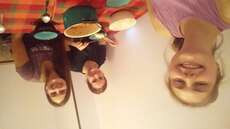 Goda, Erika and me on my last evening in one flat with them...kind of upside down